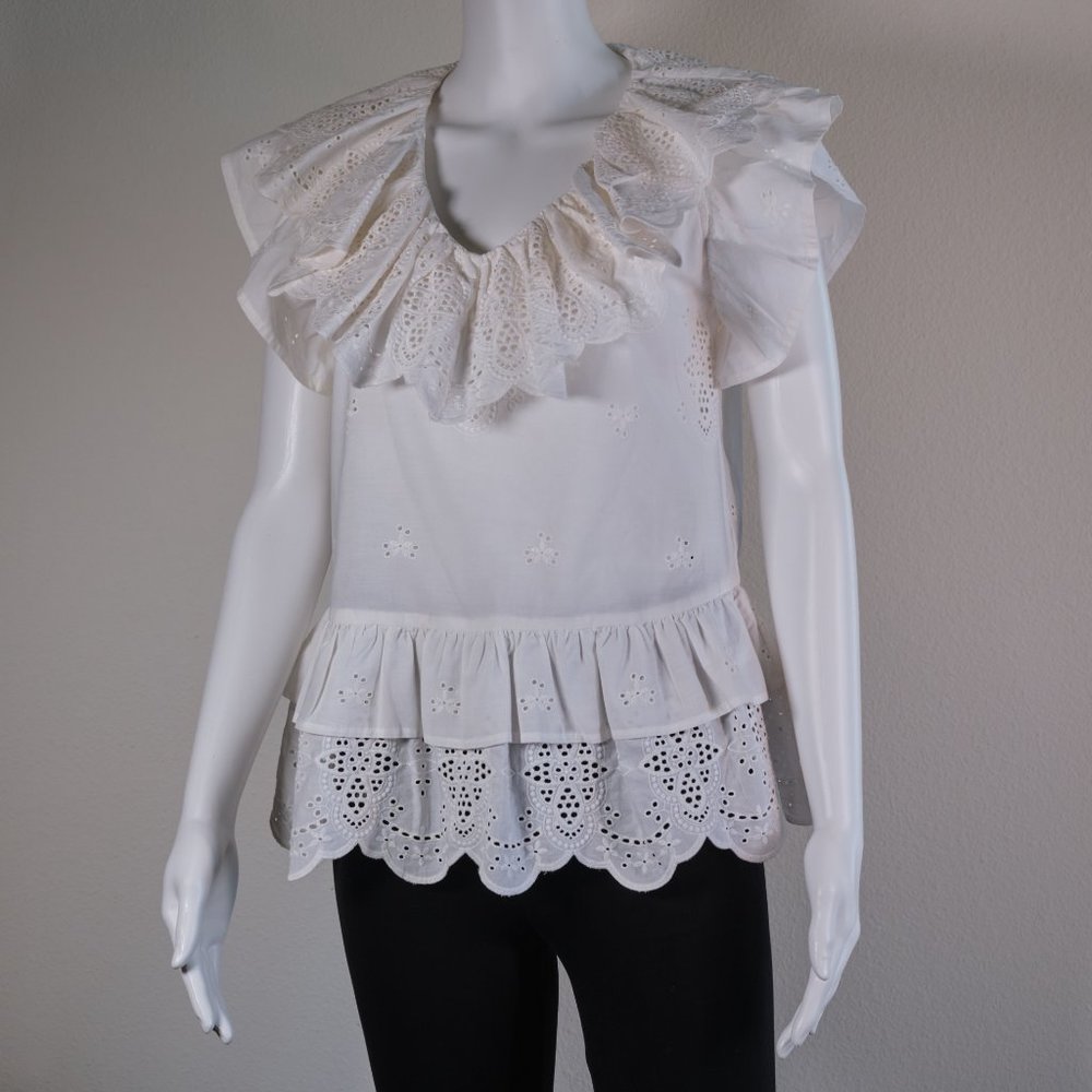 7 FOR ALL MANKIND: RUFFLE EYELET TOP - Picture 2 of 8